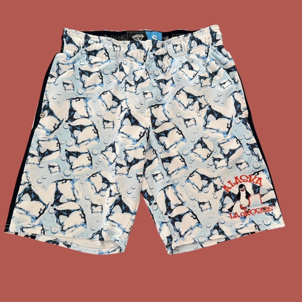 Alaska Lacrosse Penguin Ice Cubes Print Athletic Shorts Men's Size‎ Small